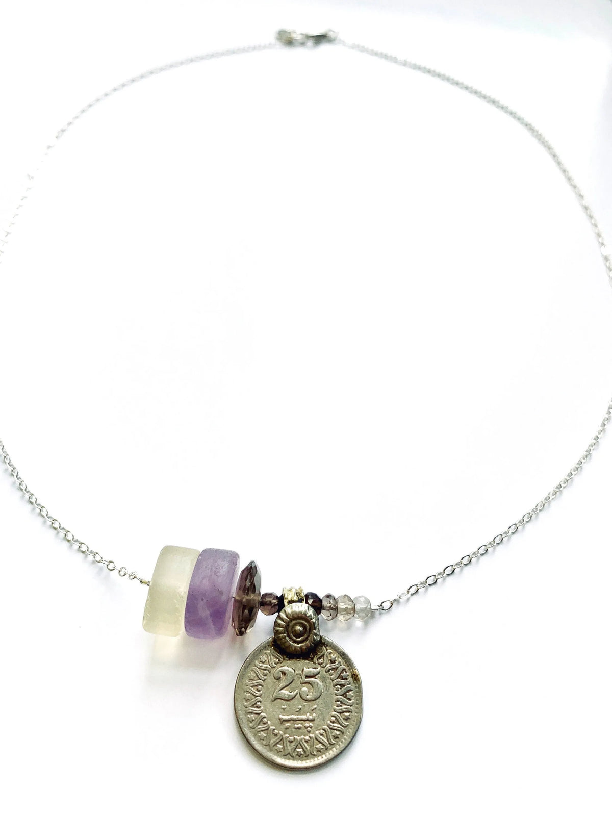 CLARITY (I am lucid) Necklace Amethyst Citrine Antique Coin Pendant