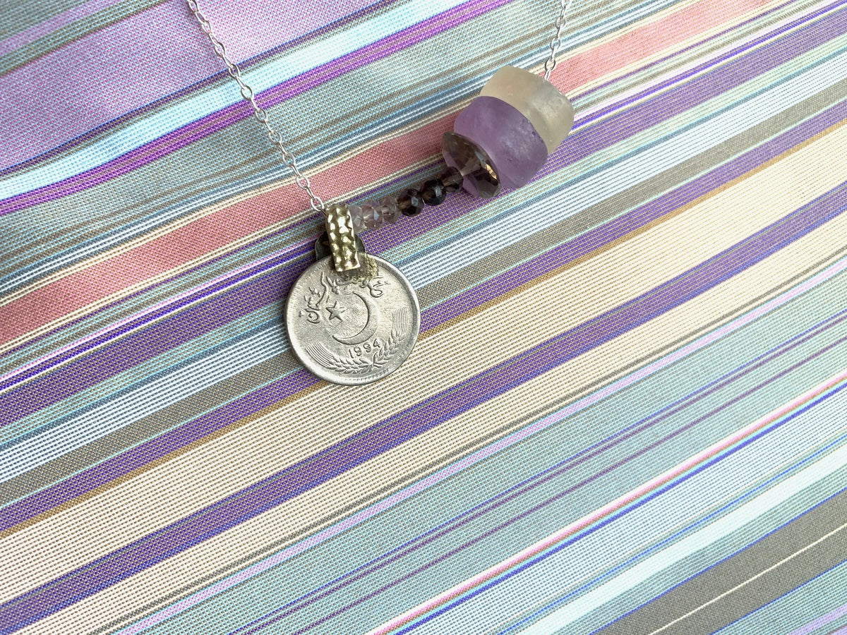 CLARITY (I am lucid) Necklace Amethyst Citrine Antique Coin Pendant