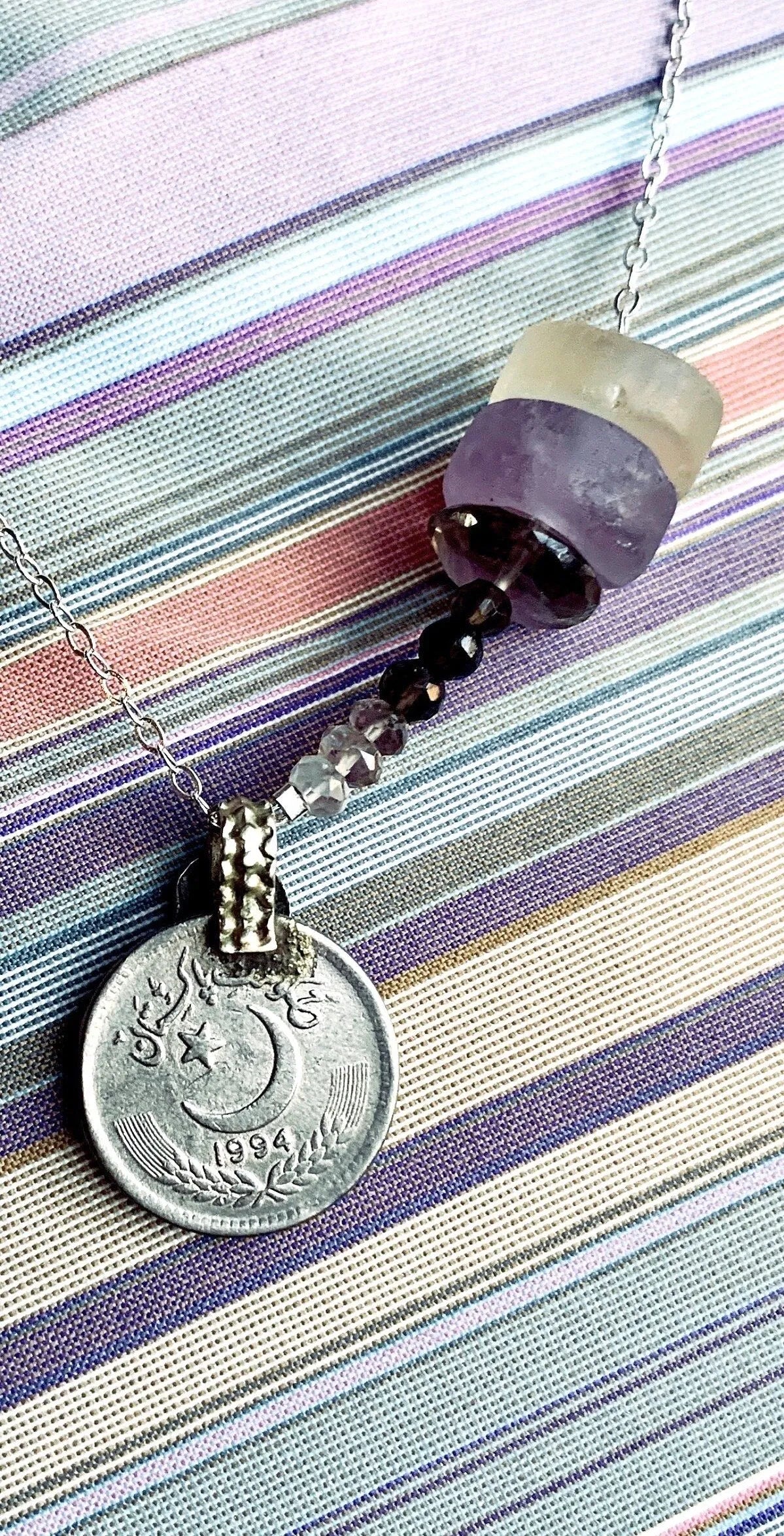 CLARITY (I am lucid) Necklace Amethyst Citrine Antique Coin Pendant