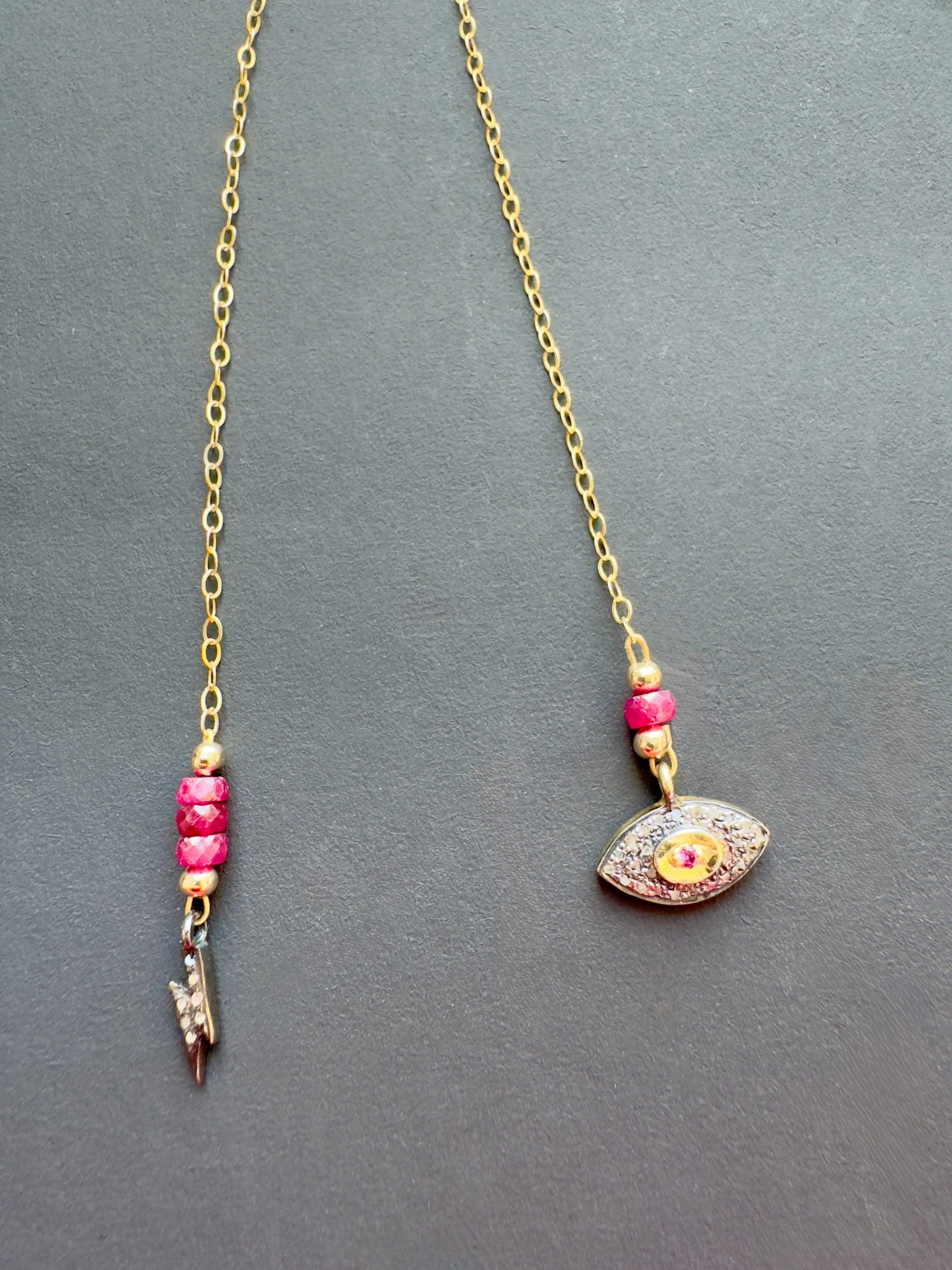 DAHLIA Necklace Diamond Encrusted Evil Eye Lightning Bolt Charms