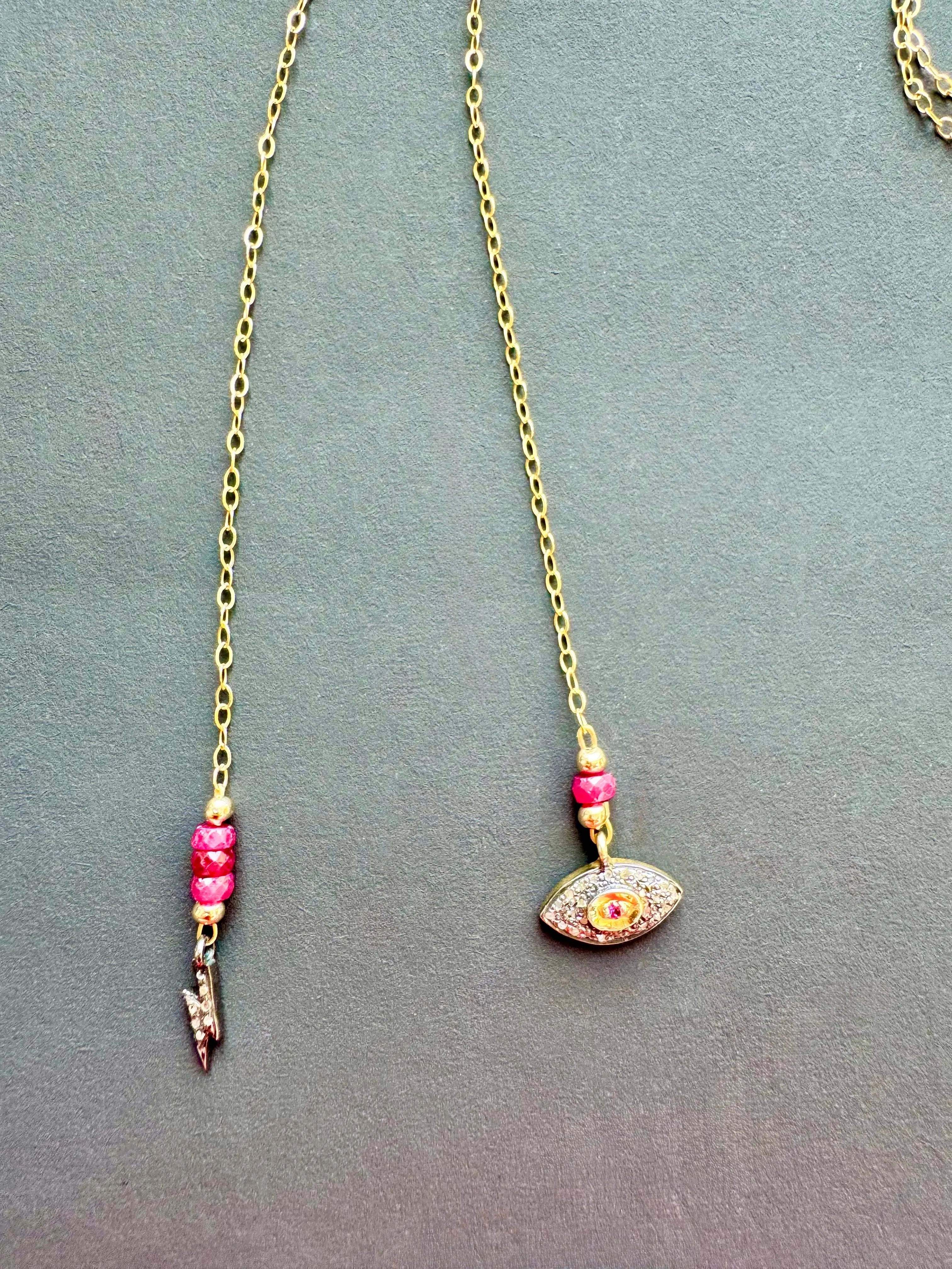 DAHLIA Necklace Diamond Encrusted Evil Eye Lightning Bolt Charms