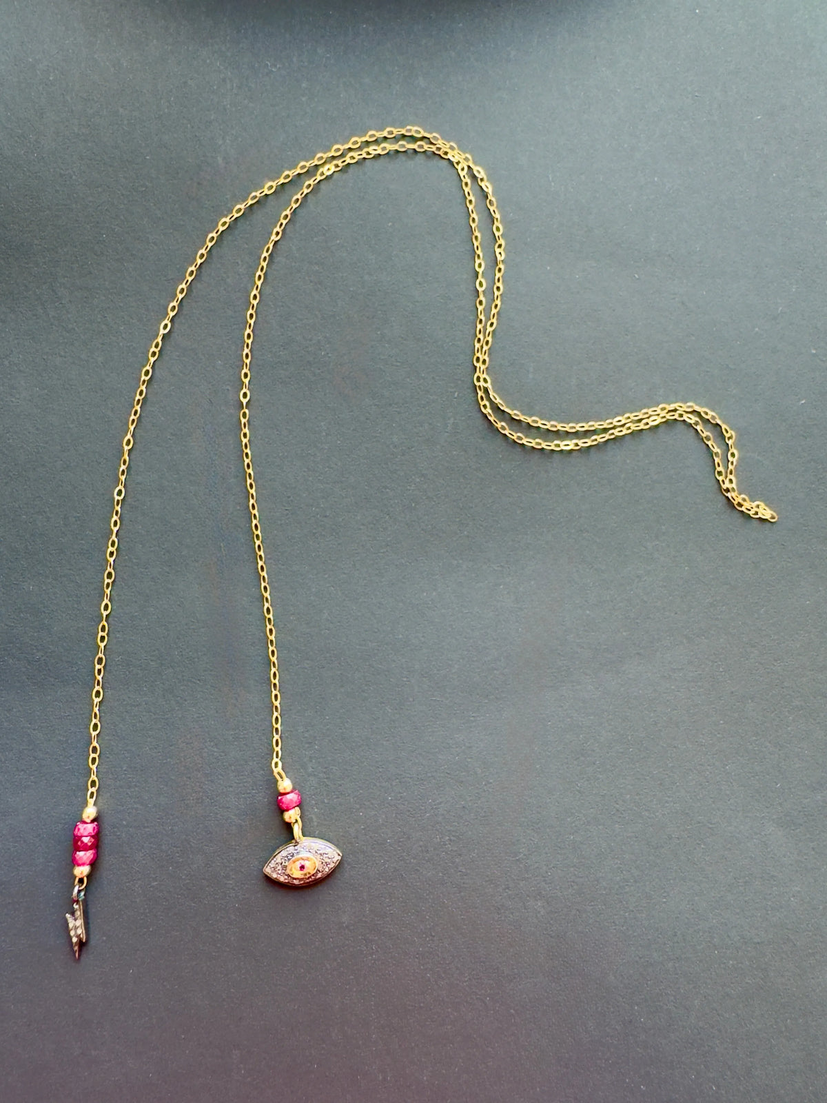 DAHLIA Necklace Diamond Encrusted Evil Eye Lightning Bolt Charms