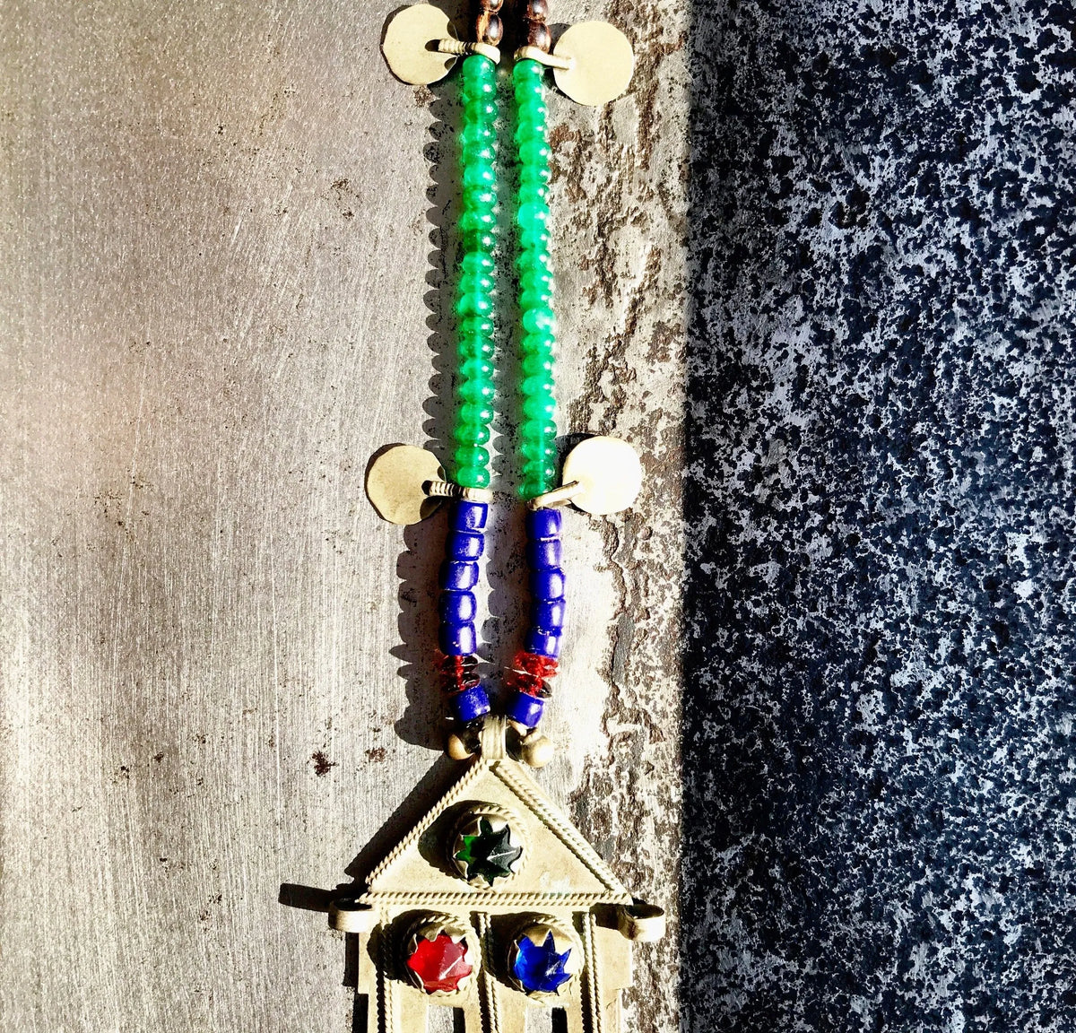 DAKOTA Long Necklace Bohemian Rare Antique Tribal Kuchi Pendant