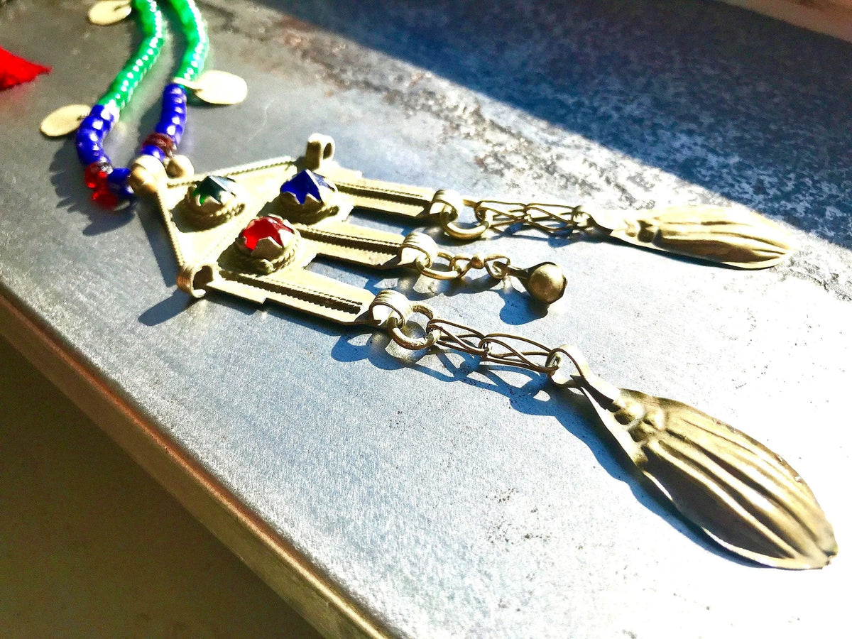 DAKOTA Long Necklace Bohemian Rare Antique Tribal Kuchi Pendant