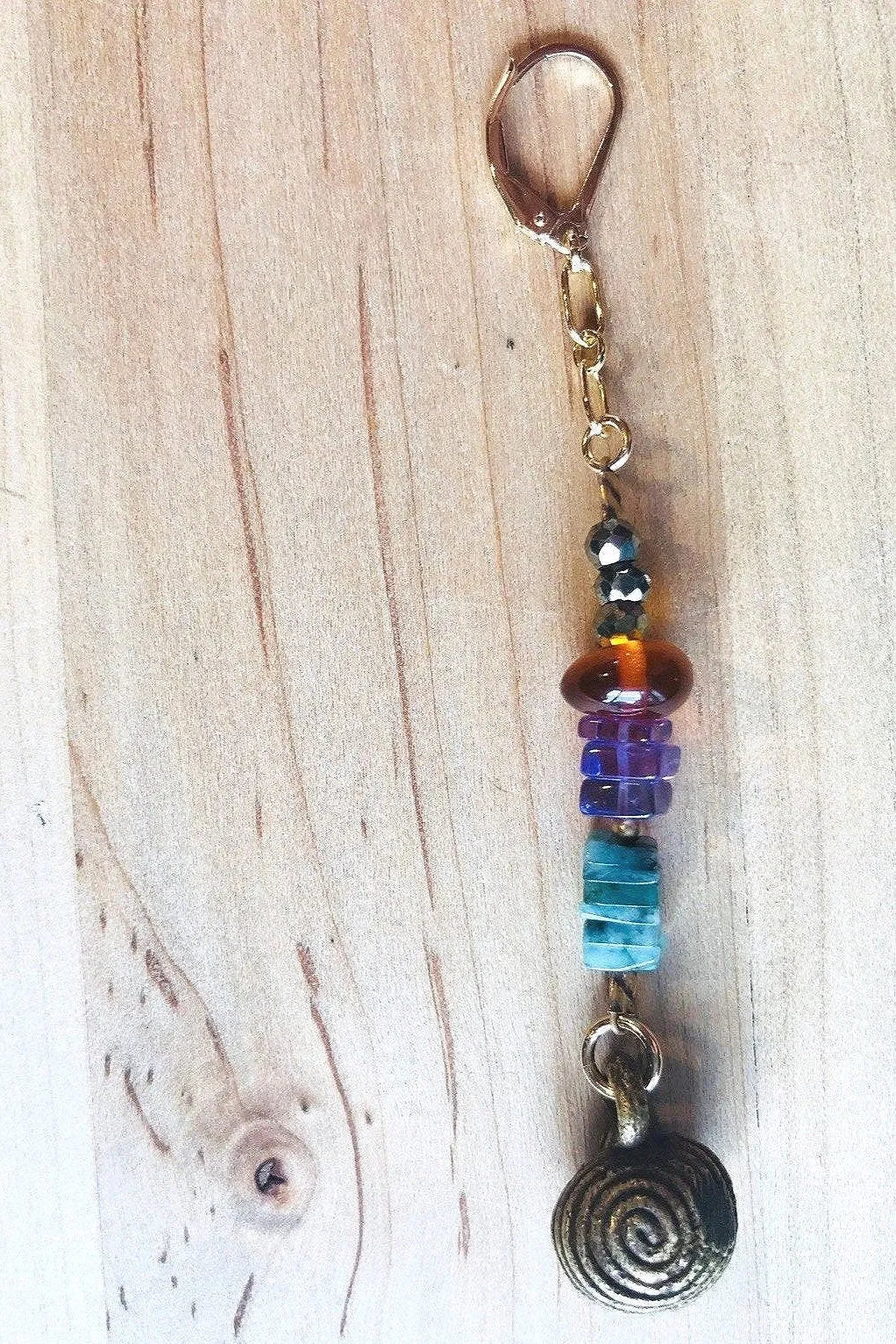DALLAS Asymmetric Earring Amethyst Amber Emerald Pyrite Tribal Bell