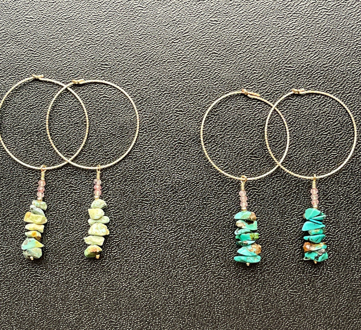 DANIELLE Hoop Earrings Turquoise Rose Quartz Charms 14K Gold 14/20