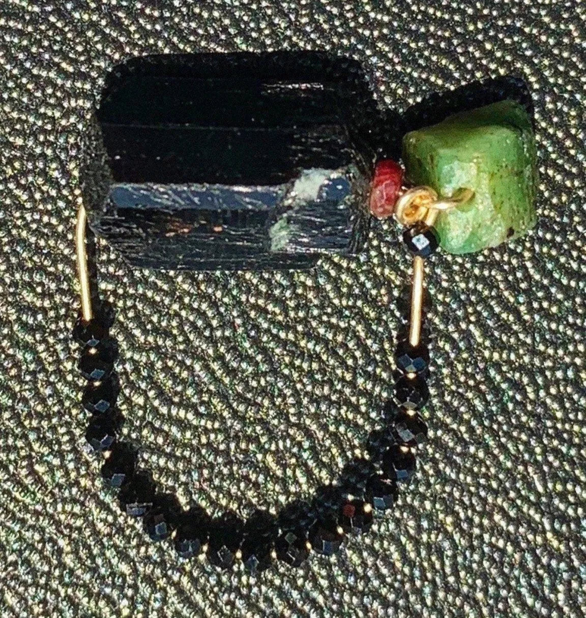 DARJEELING Crystal Fidget Ring Black Tourmaline Emerald Pink Boho