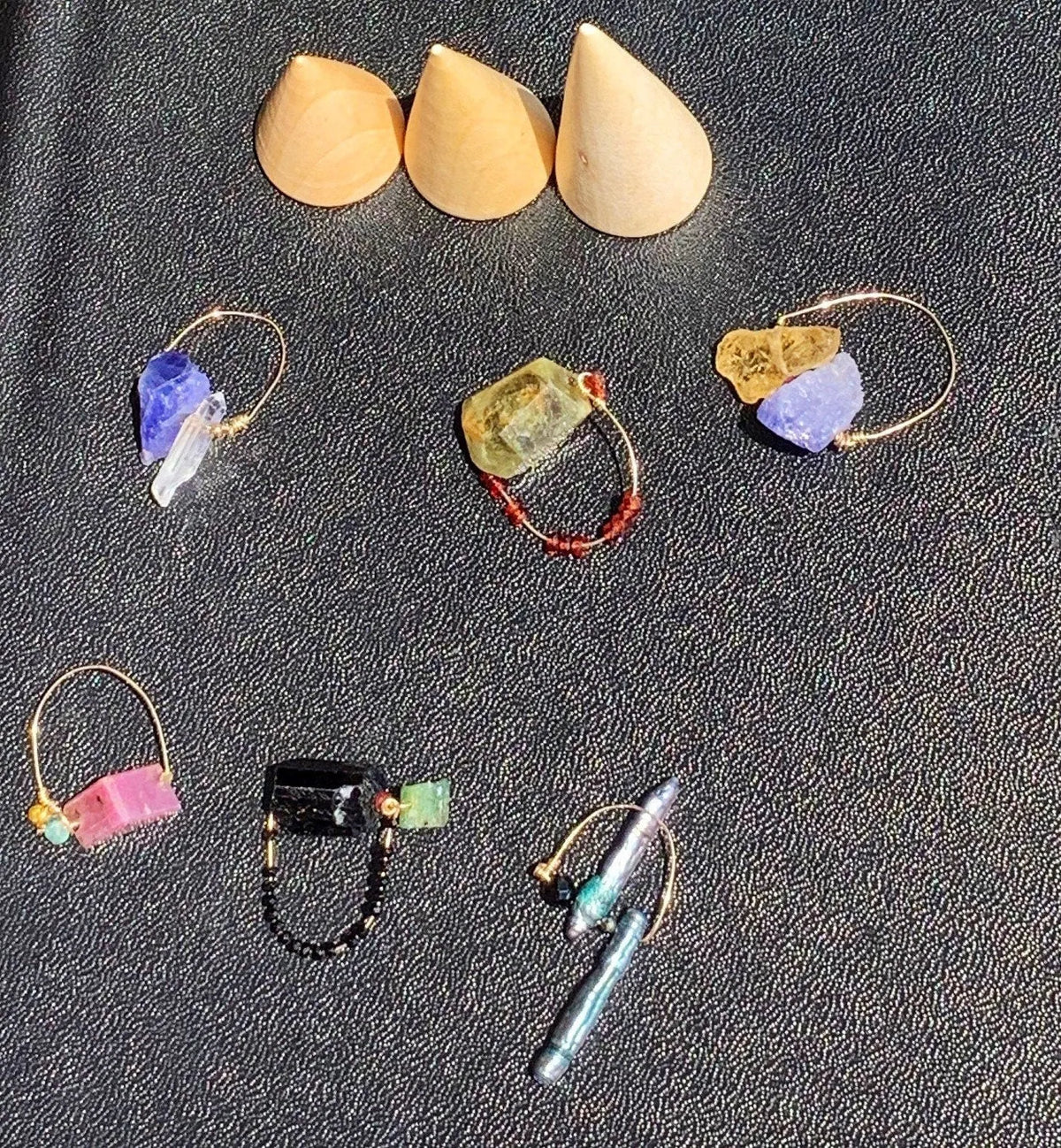 DARJEELING Crystal Fidget Ring Black Tourmaline Emerald Pink Boho