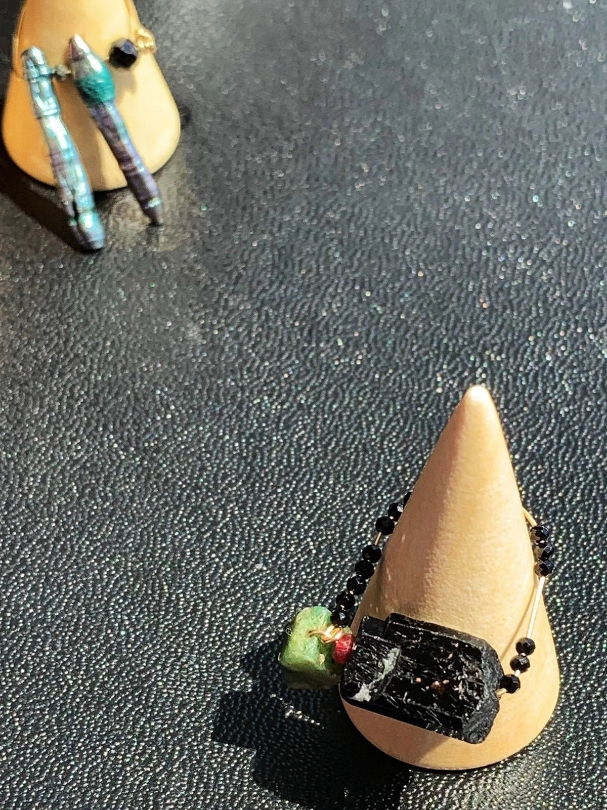 DARJEELING Crystal Fidget Ring Black Tourmaline Emerald Pink Boho