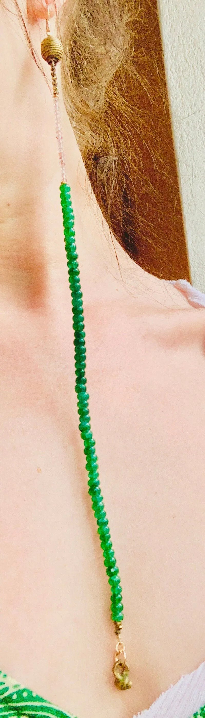 DEVON Clavicle Kiss Emerald Earring Set Tribal Wax-Cast Bead 14K Gold