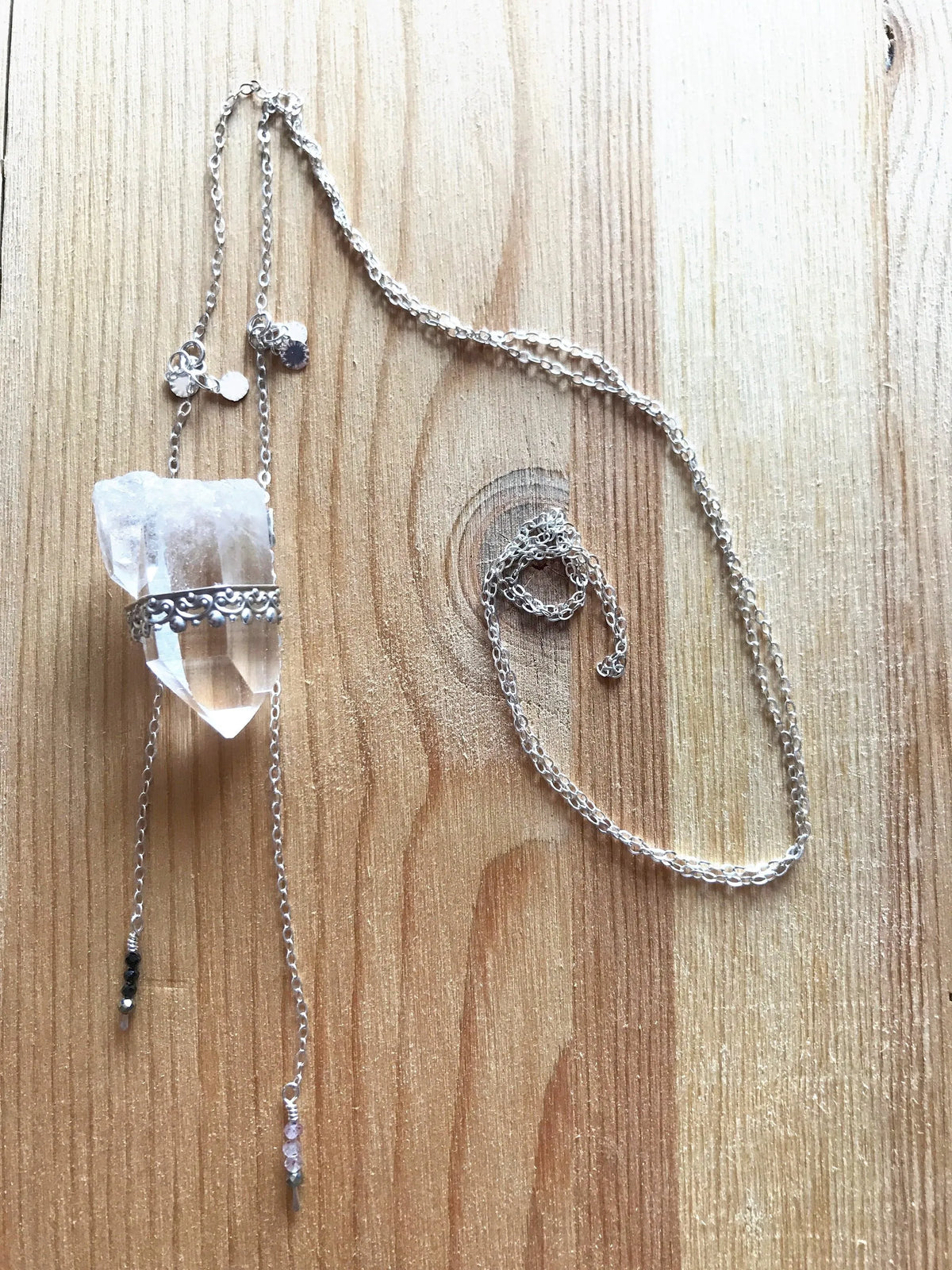 DIYA Crystal Point Necklace Silver 925 Crowns with Precious Gem Tassels