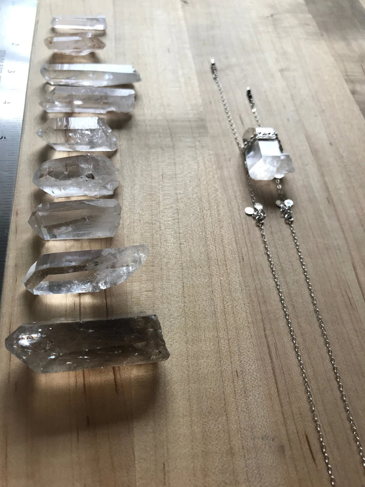 DIYA Crystal Point Necklace Silver 925 Crowns with Precious Gem Tassels