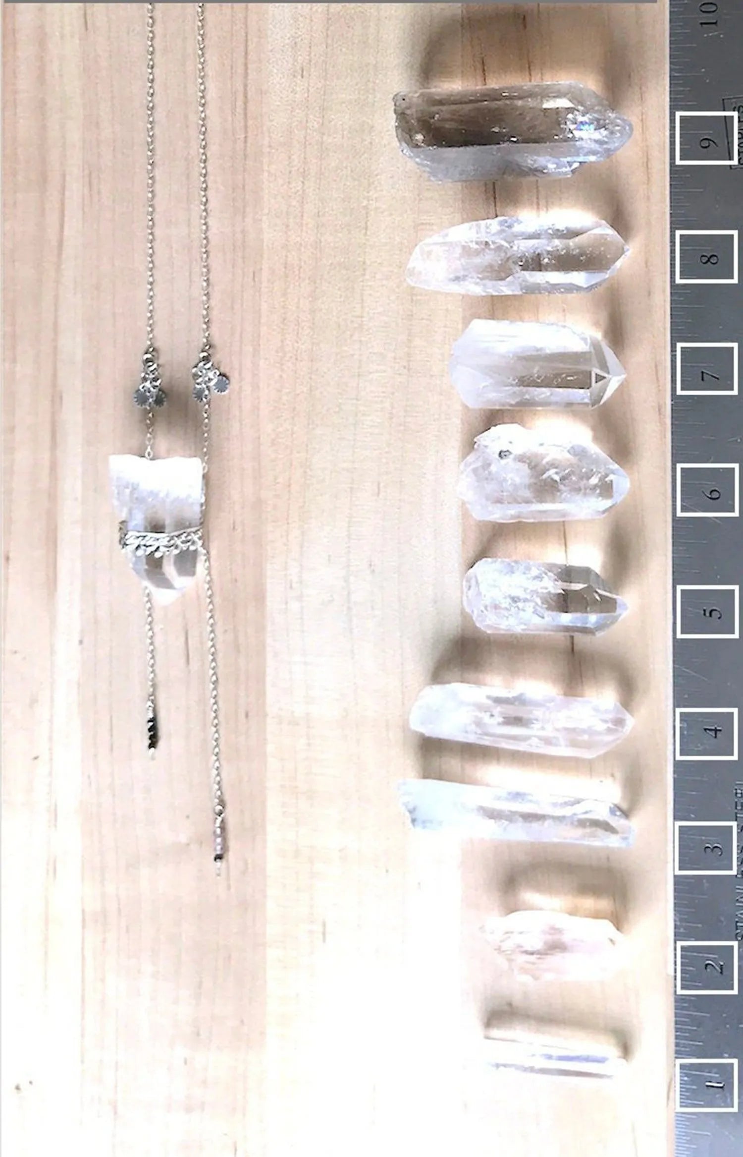 DIYA Crystal Point Necklace Silver 925 Crowns with Precious Gem Tassels