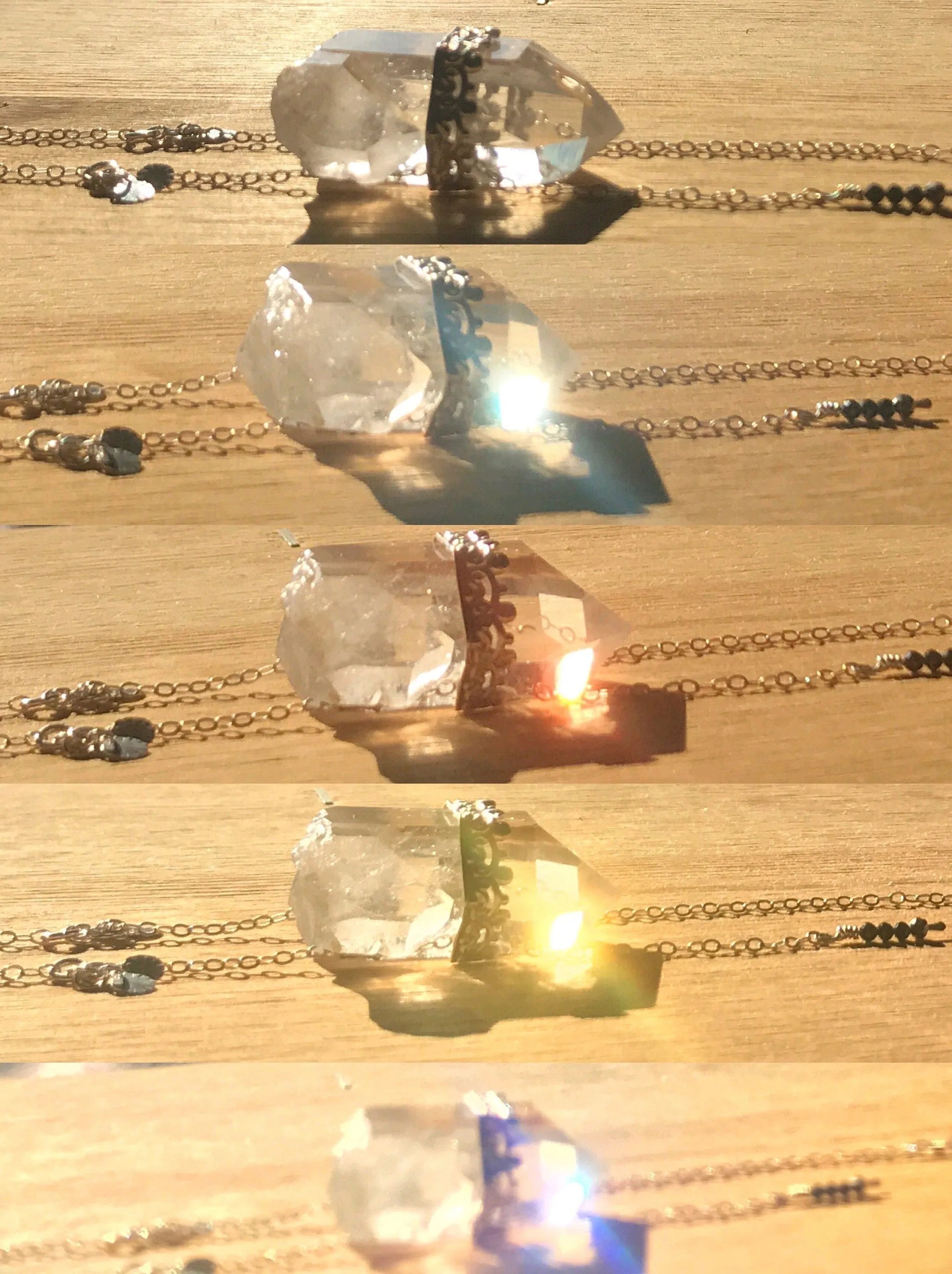 DIYA Crystal Point Necklace Silver 925 Crowns with Precious Gem Tassels