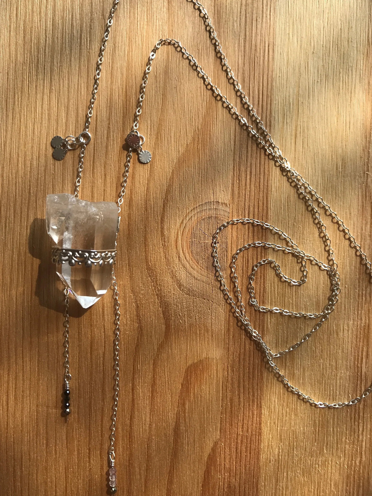 DIYA Crystal Point Necklace Silver 925 Crowns with Precious Gem Tassels