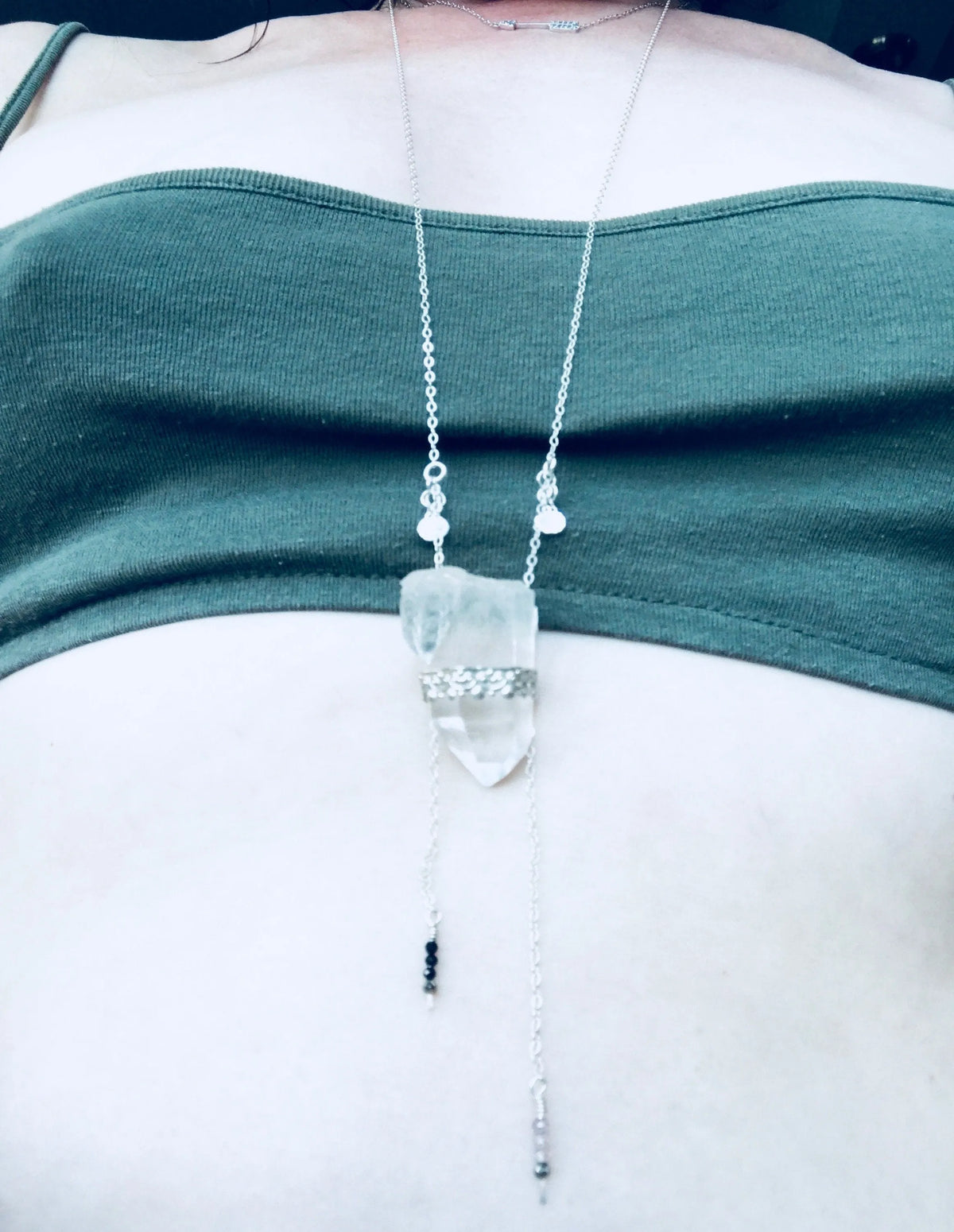 DIYA Crystal Point Necklace Silver 925 Crowns with Precious Gem Tassels