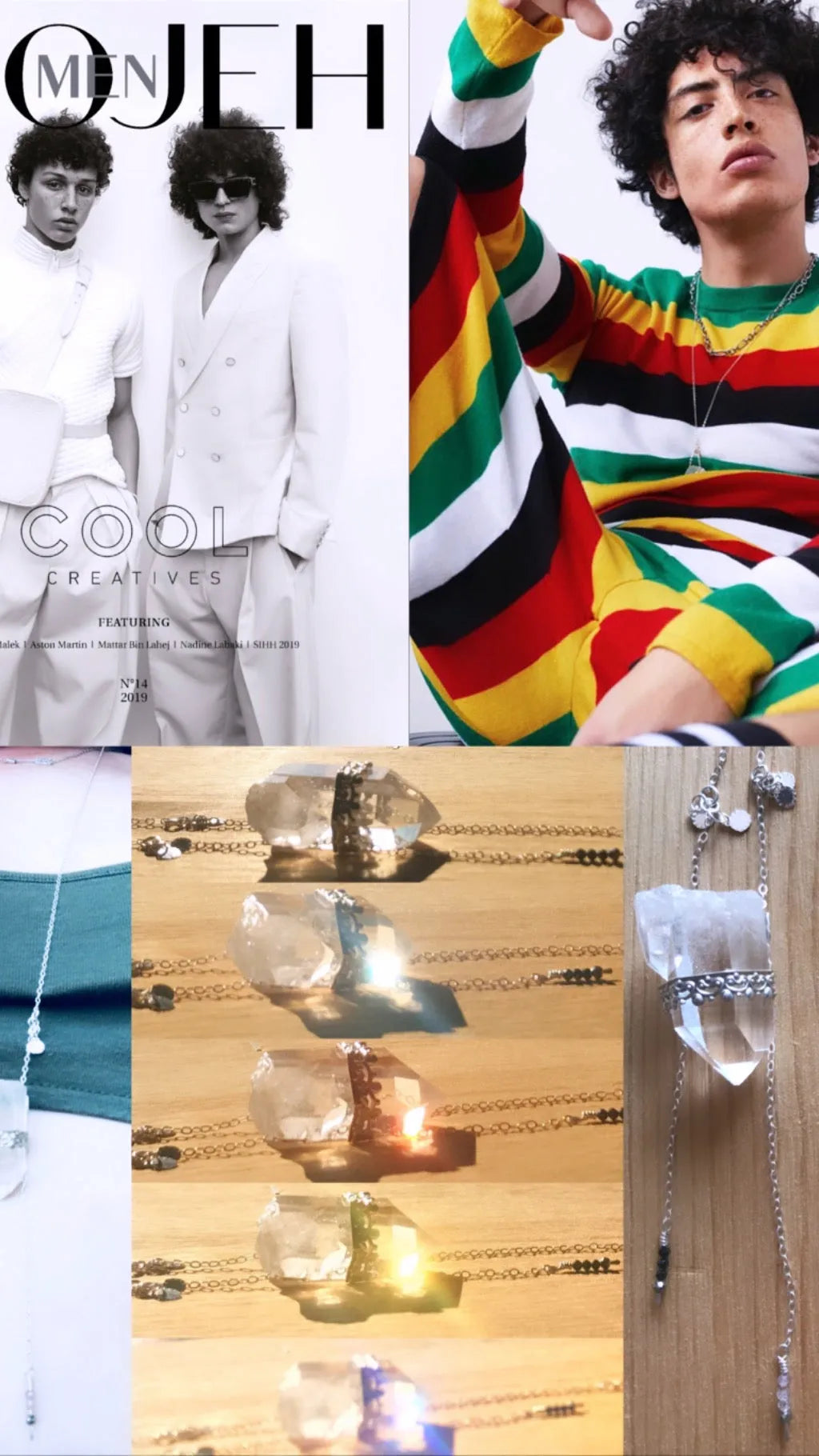 DIYA Crystal Point Necklace Silver 925 Crowns with Precious Gem Tassels