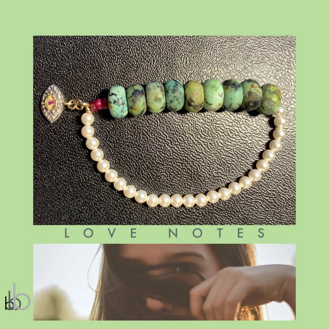 DRIVER Bracelet Turquoise Pearls Evil Eye Charm Ruby Diamonds