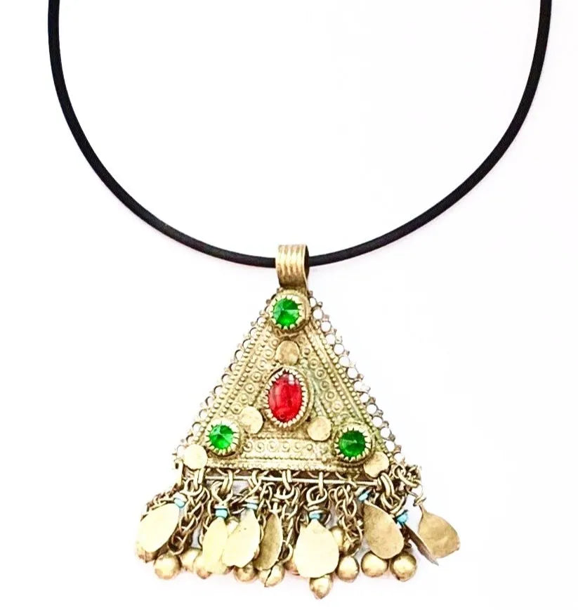 EASTON Tribal Necklace Rare Silver Gilt Antiquity Bell Charm Tassels