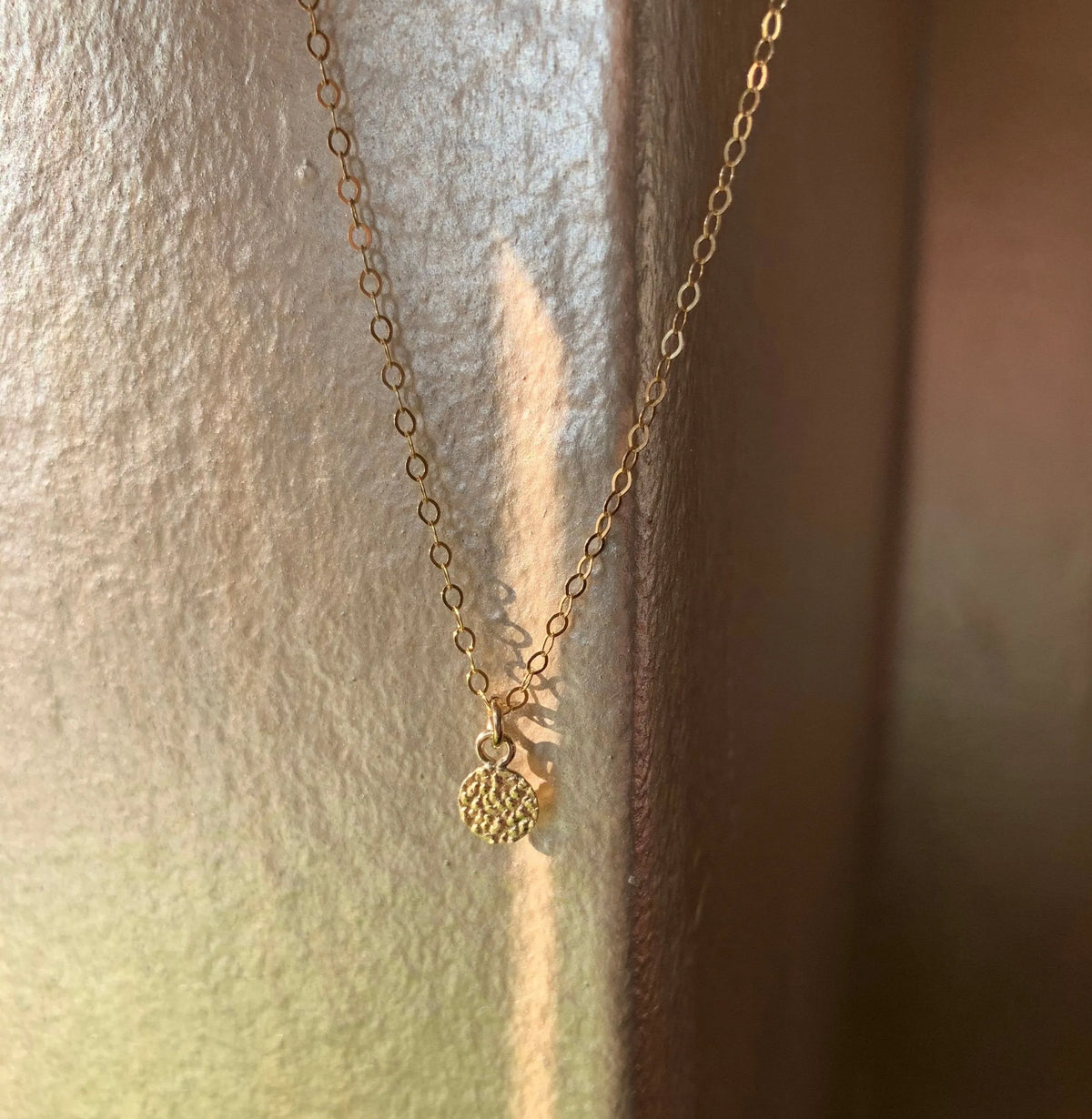 ELIO SUNGOD Necklace Hand-Forged Textured Tiny Pendent Gold Chain