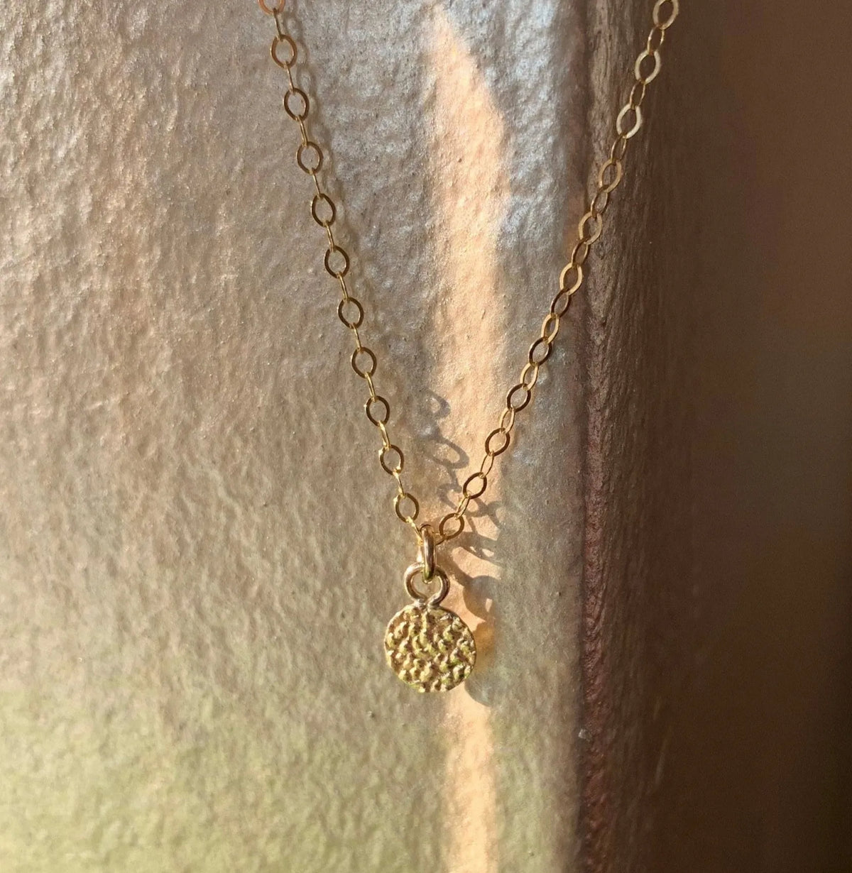 ELIO SUNGOD Necklace Hand-Forged Textured Tiny Pendent Gold Chain