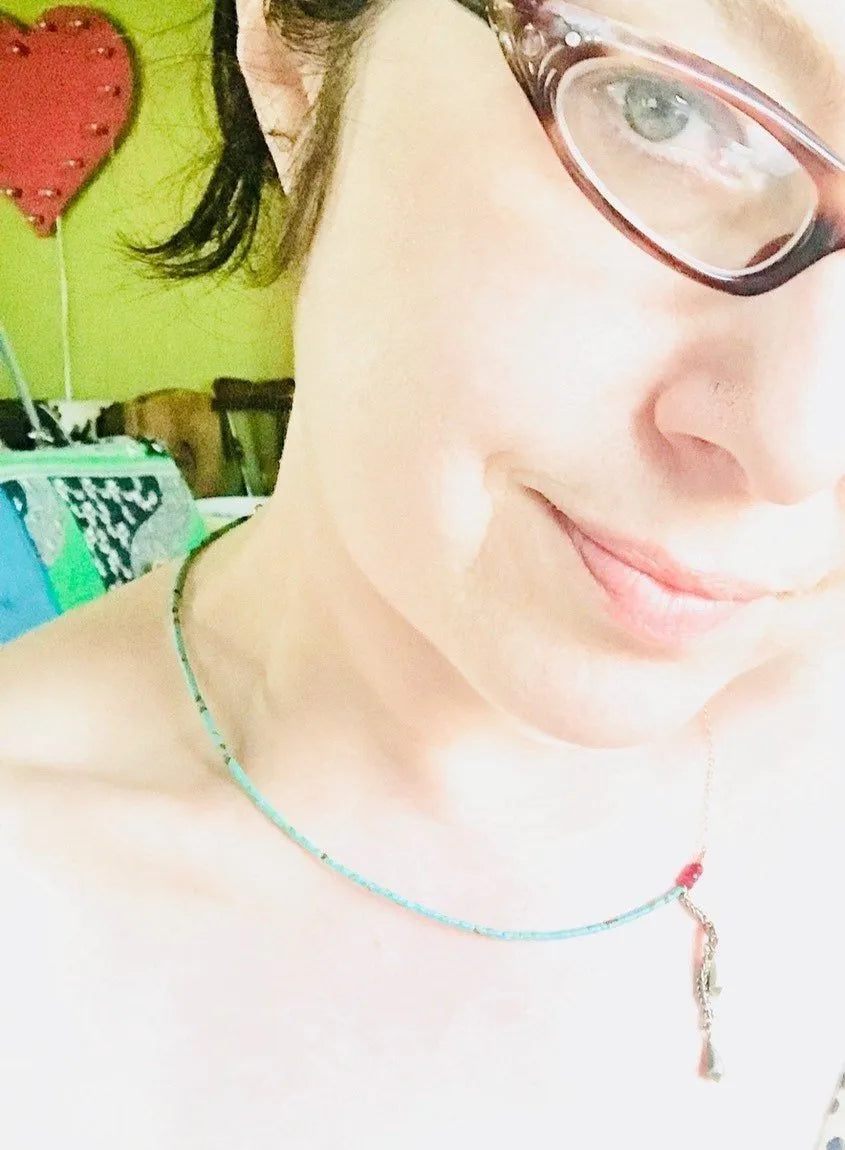 ELLE Asymmetrical Necklace Turquoise Ruby Gold Chain Tribal Fragment