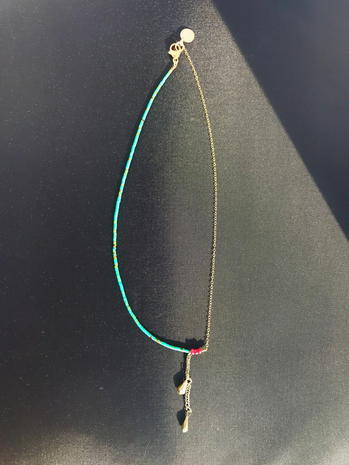 ELLE Asymmetrical Necklace Turquoise Ruby Gold Chain Tribal Fragment