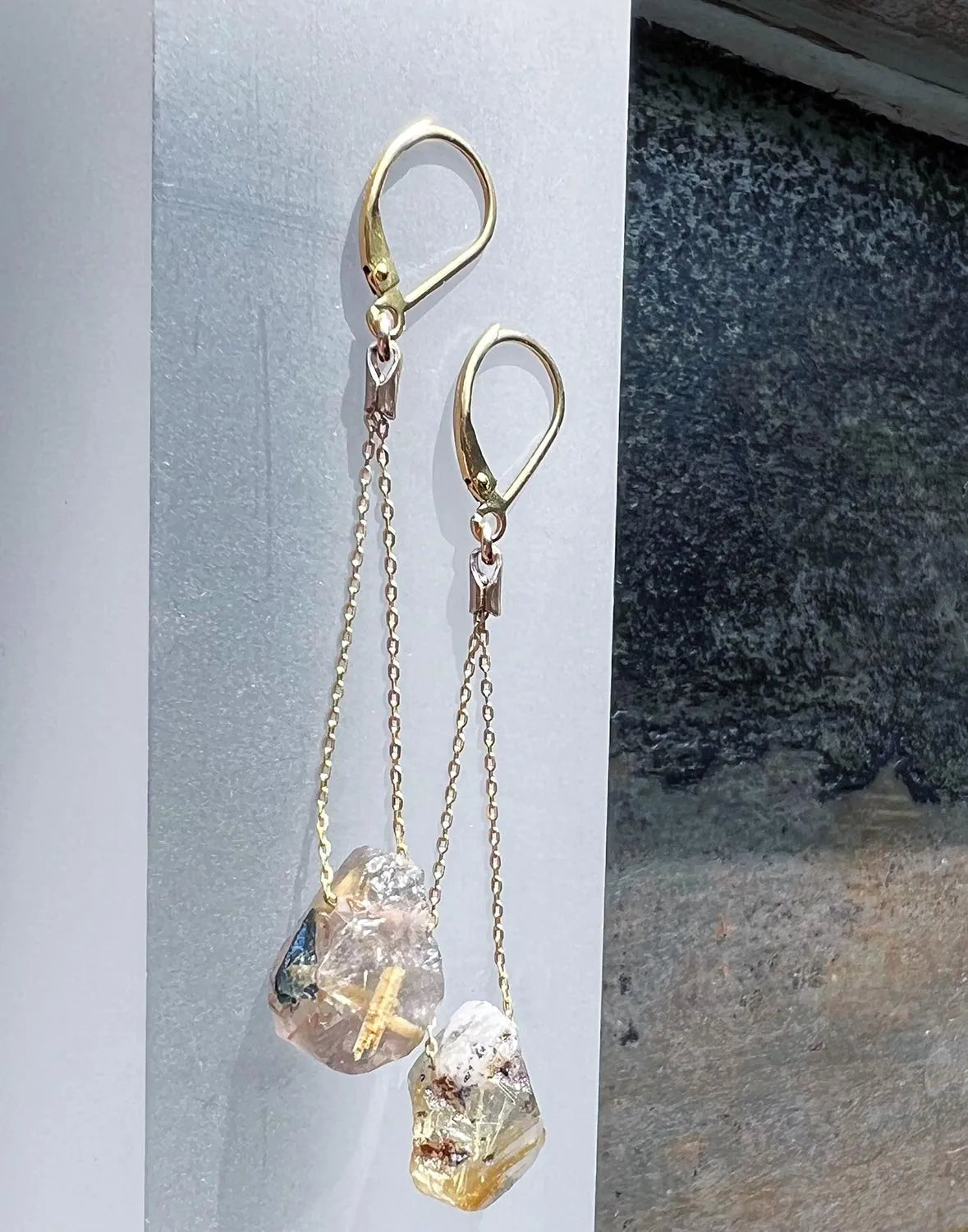 ENID Earrings Rare Green Kyanite Or Deeply Complex Rutilated Quartz