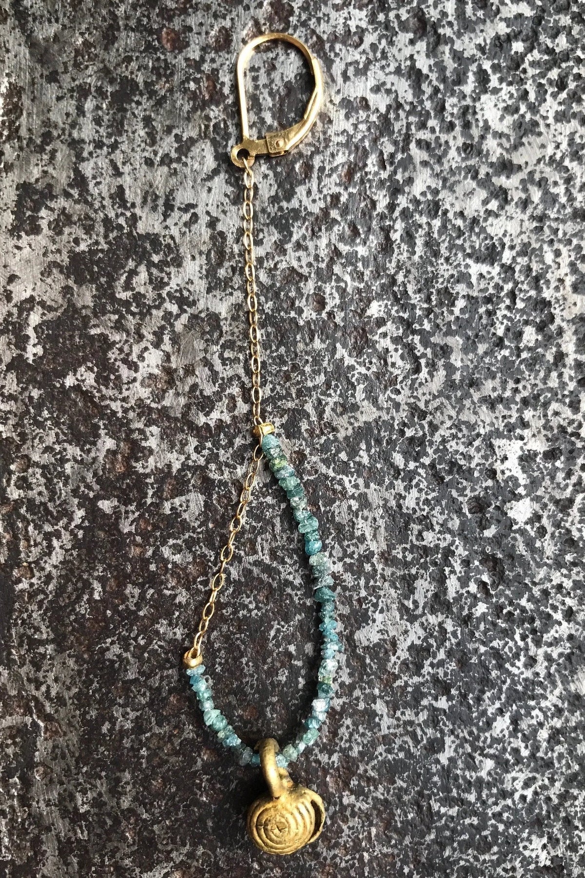 EPIPHANY Blue Diamonds Asymmetrical Earring Set Brass Tribal Bell