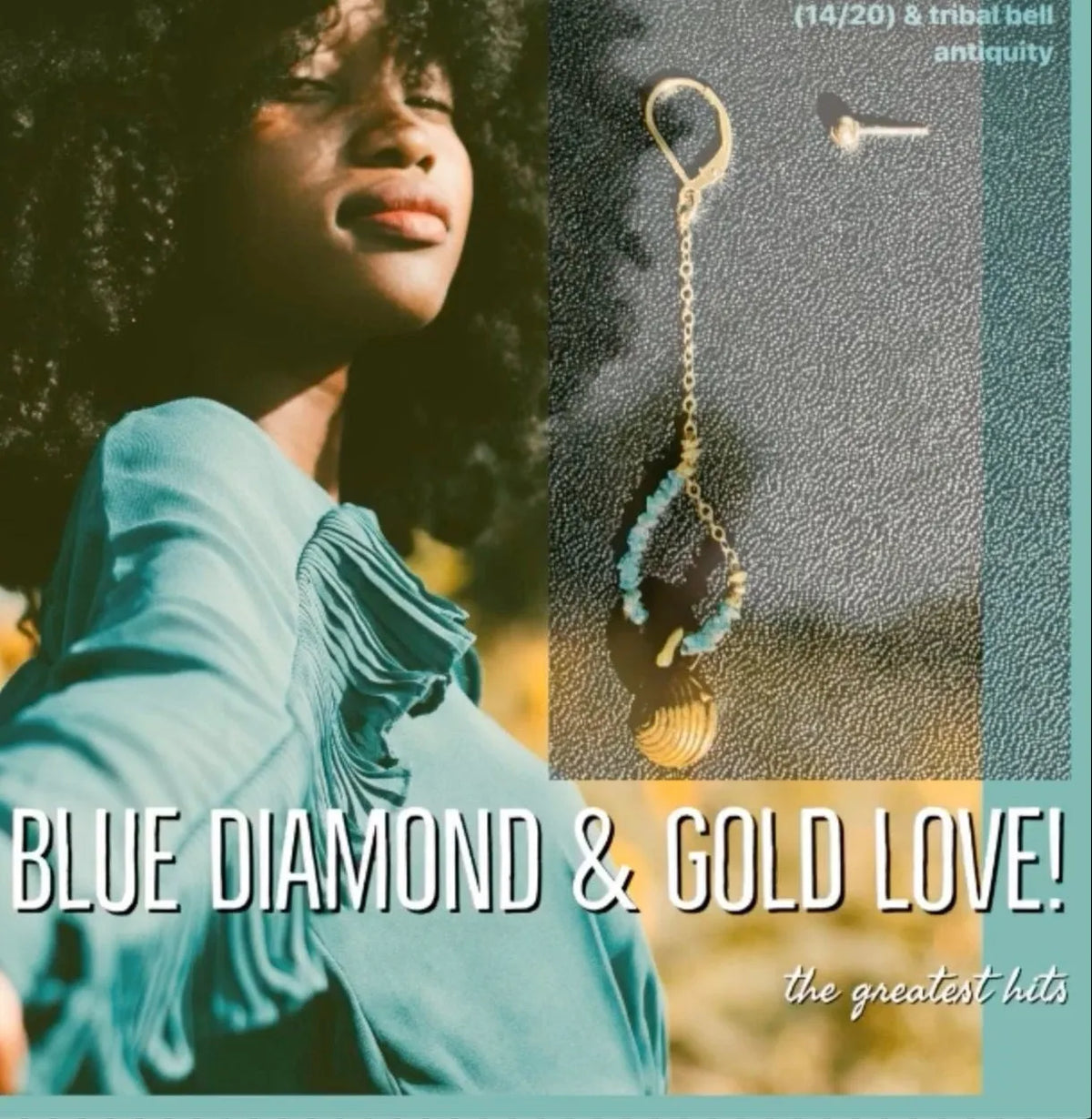 EPIPHANY Blue Diamonds Asymmetrical Earring Set Brass Tribal Bell