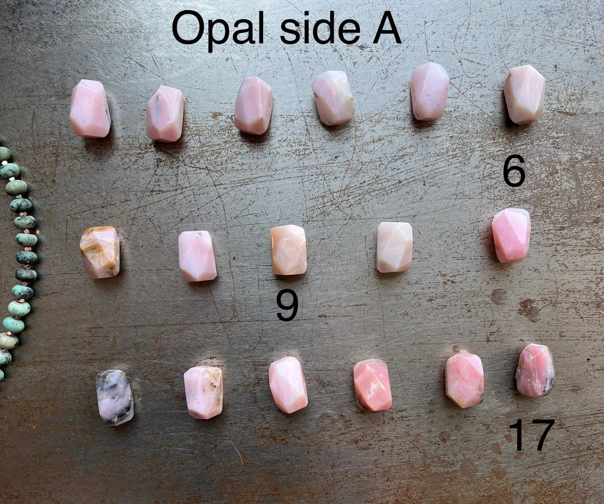 ETHEL Necklace Pink Opal Pendant African Turquoise