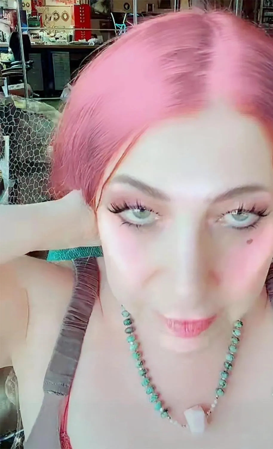 ETHEL Necklace Pink Opal Pendant African Turquoise