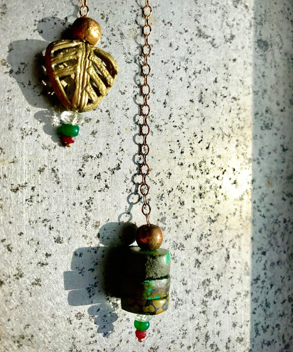 EVE Necklace Turquoise Emerald Leaf-Heart Filigree Bead Gold Chain