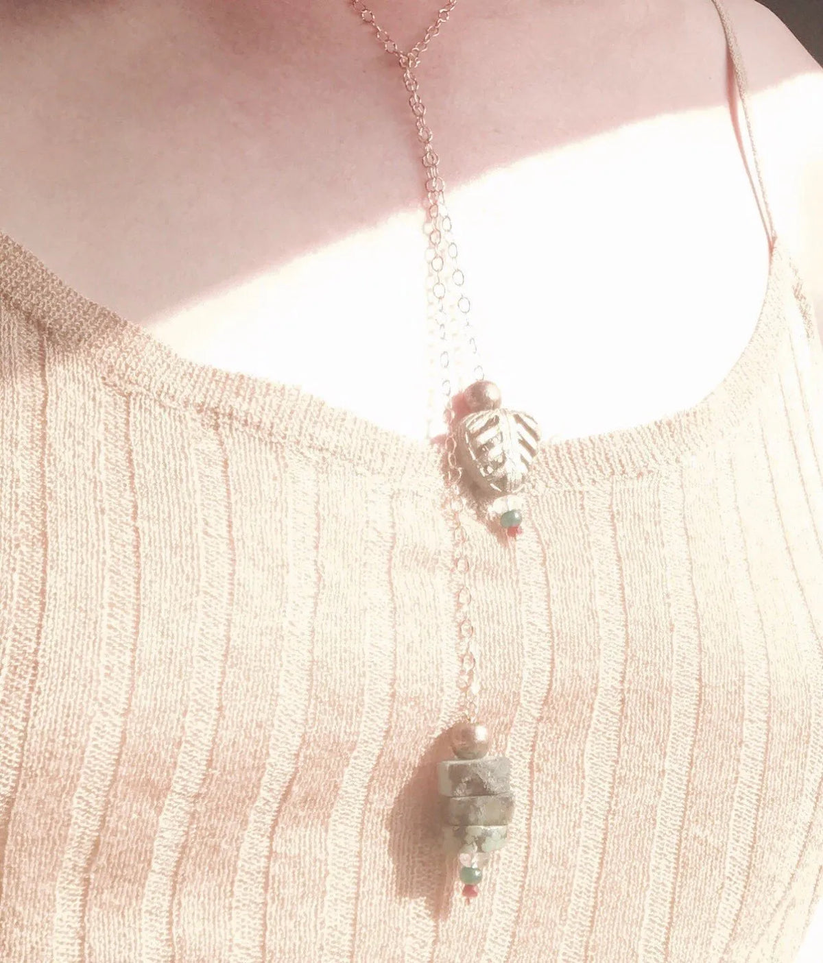 EVE Necklace Turquoise Emerald Leaf-Heart Filigree Bead Gold Chain