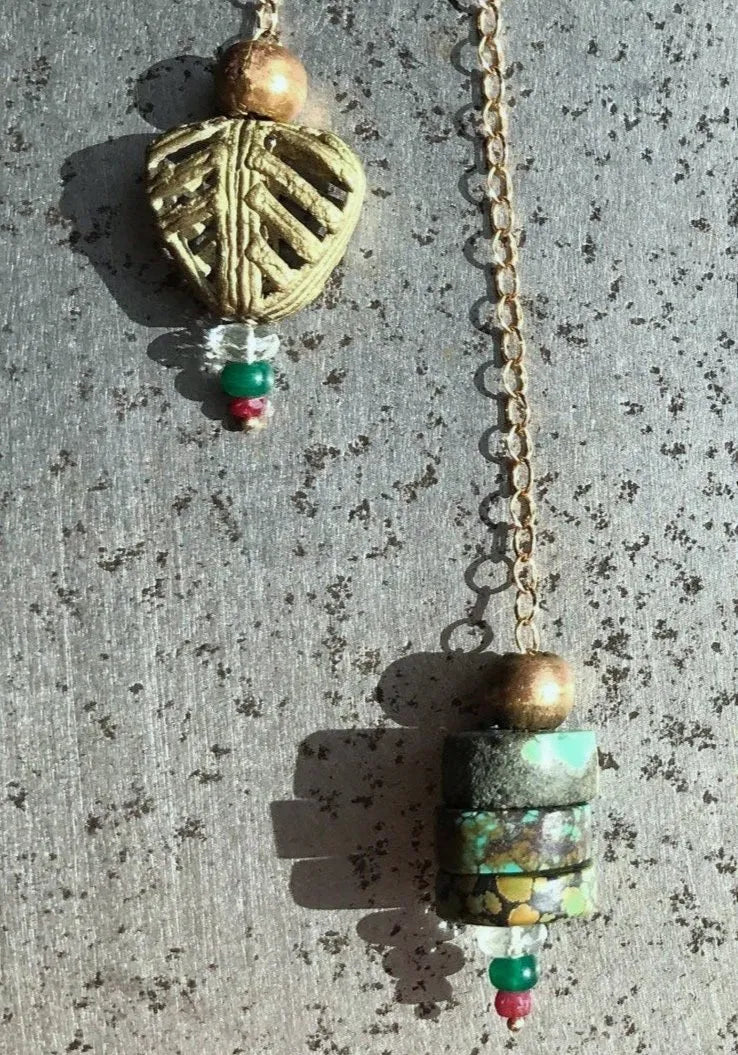 EVE Necklace Turquoise Emerald Leaf-Heart Filigree Bead Gold Chain