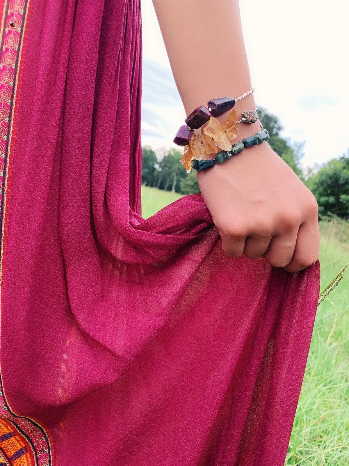 FALCON Emerald Pyrite Bracelet Healing Gemstones Bohemian Chic