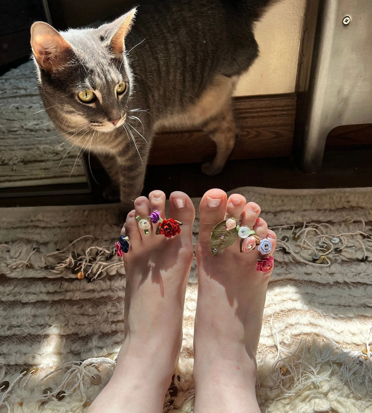 FLOWER CHILD Toe Or Finger Ribbon Ring Swarovski Crystals