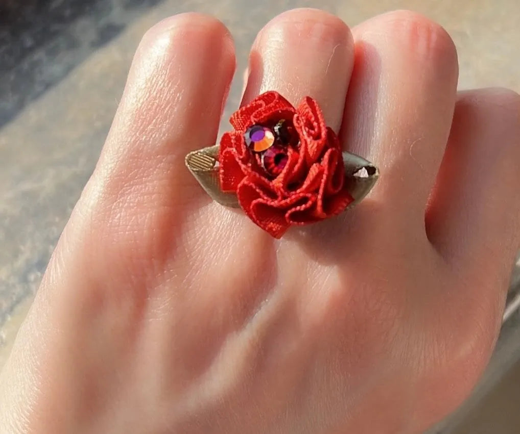 FLOWER CHILD Toe Or Finger Ribbon Ring Swarovski Crystals