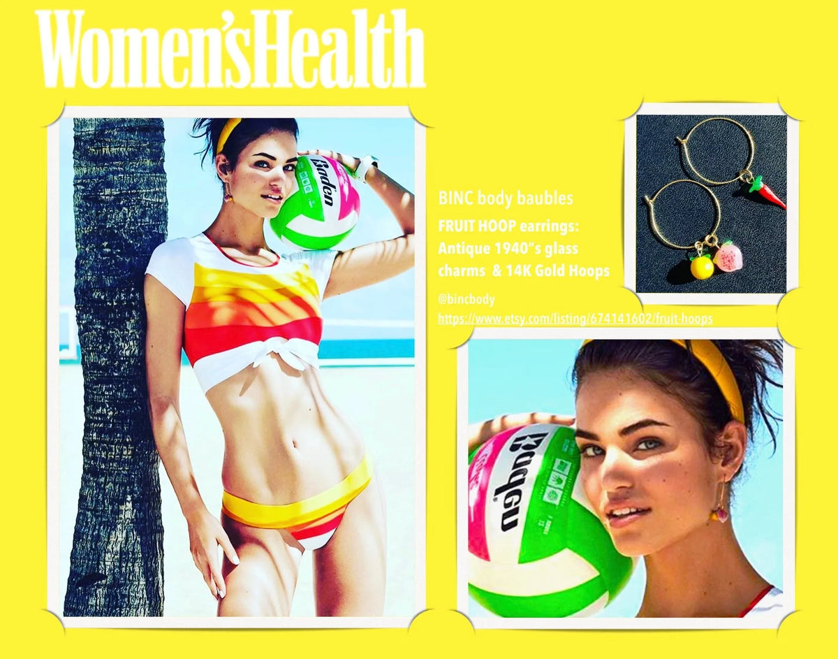 FRUIT HOOPS Earrings 14K Gold Repurposed Glass Charms 1940-70's