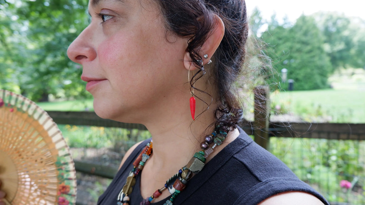 FRUIT HOOPS Earrings 14K Gold Repurposed Glass Charms 1940-70's