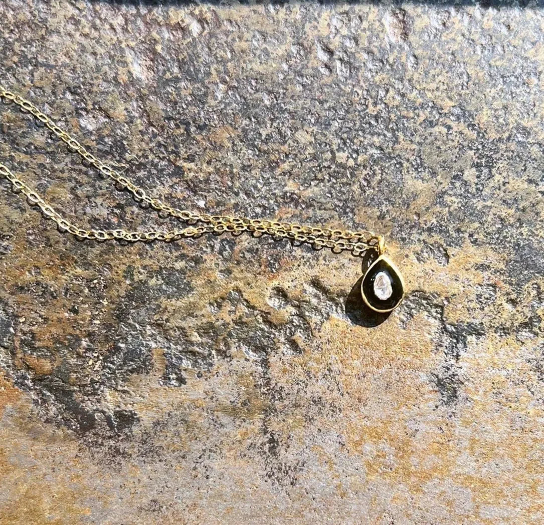 HARLEY Teardrop Shape Diamond Pendant Necklace 18K Gold Overlay