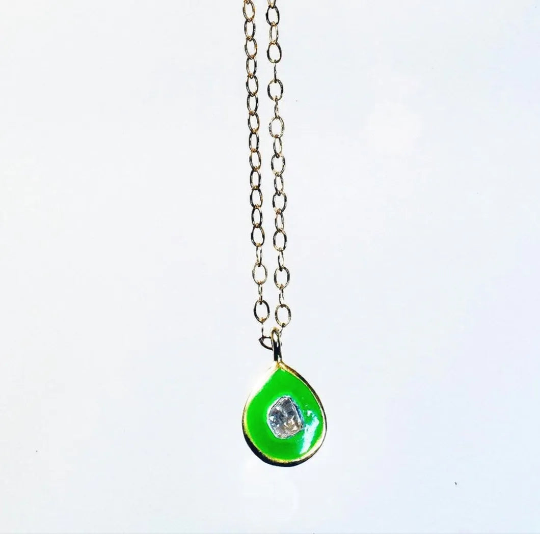 HARLEY Teardrop Shape Diamond Pendant Necklace 18K Gold Overlay