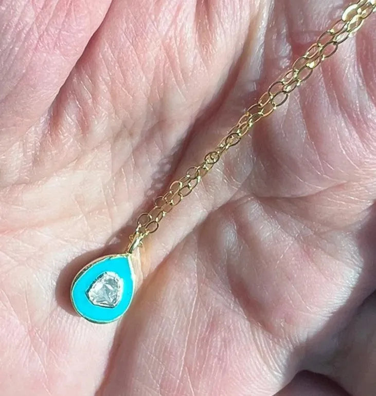 HARLEY Teardrop Shape Diamond Pendant Necklace 18K Gold Overlay