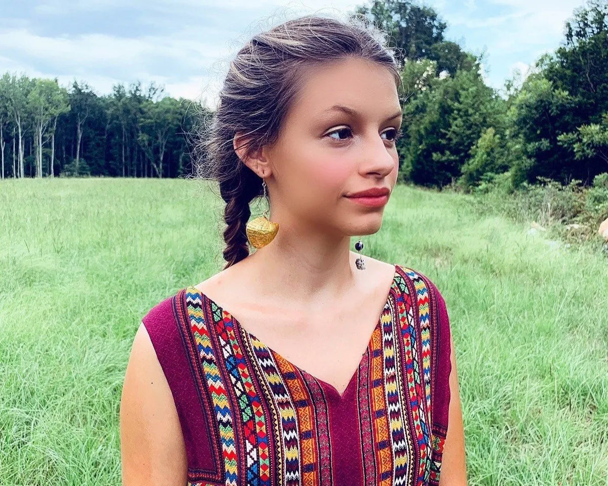 HAVEN Earring Set 24K Gold Leaf Sea Shell Black Pearl Quartz Crystal