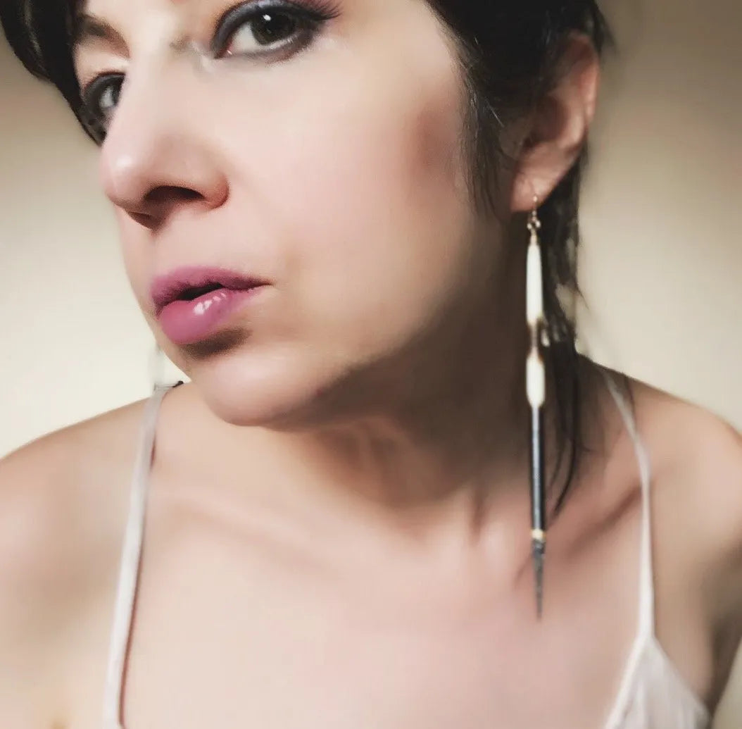 HUNTER Earring Porcupine Quill Black Diamond Dust 24K Gold Leaf