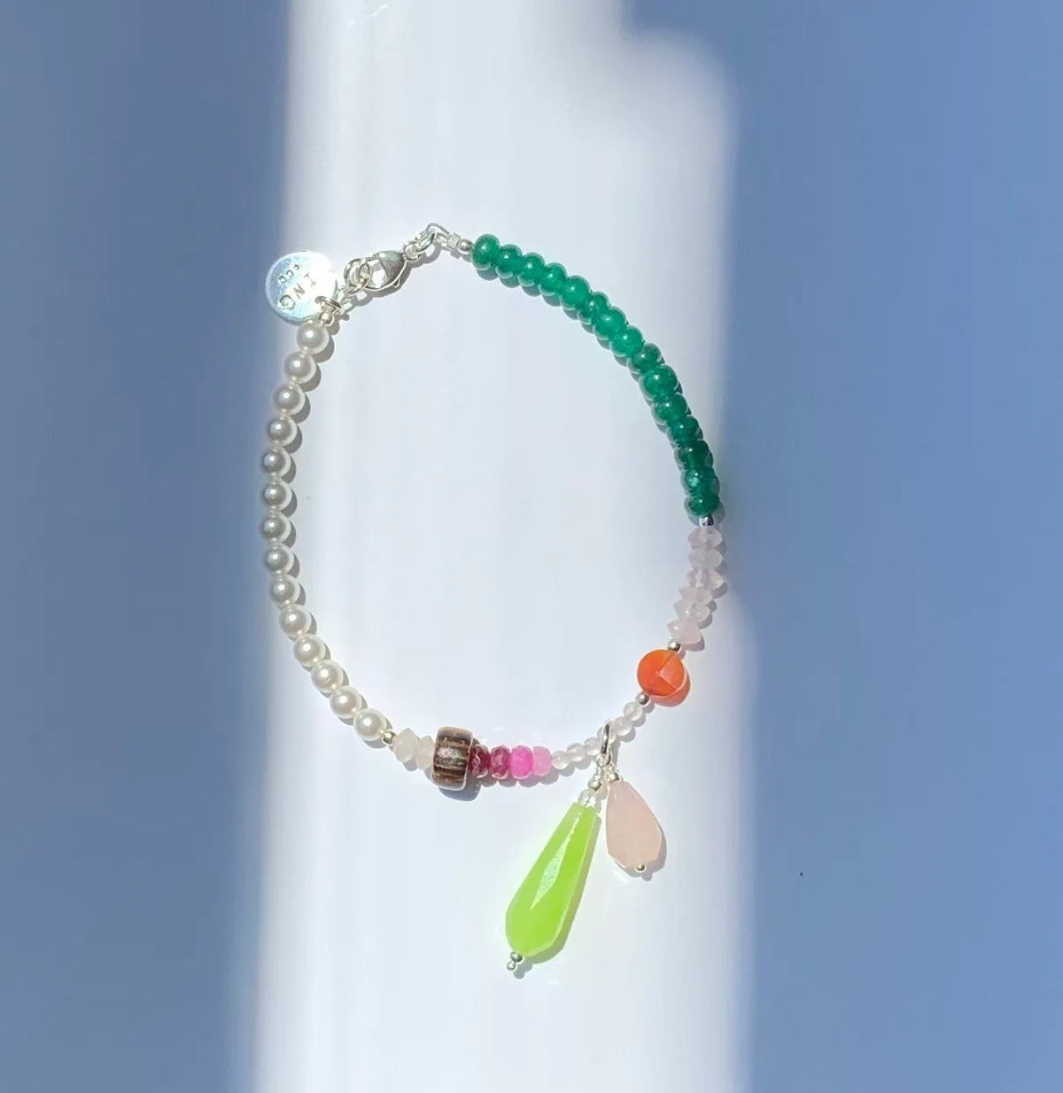 IKUKO Bracelet Jade Fine Gems Crystals Emerald Charm Pearl Boho