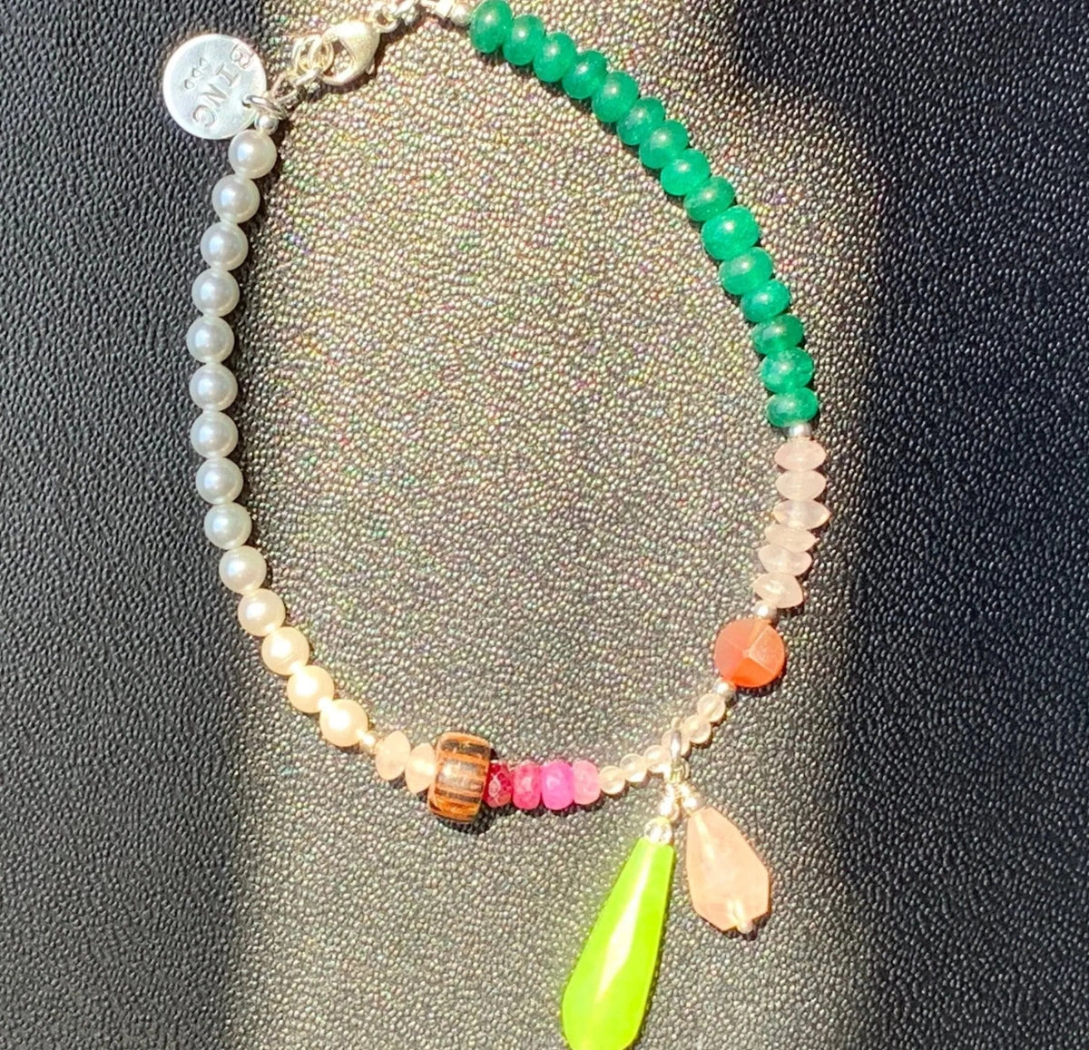 IKUKO Bracelet Jade Fine Gems Crystals Emerald Charm Pearl Boho