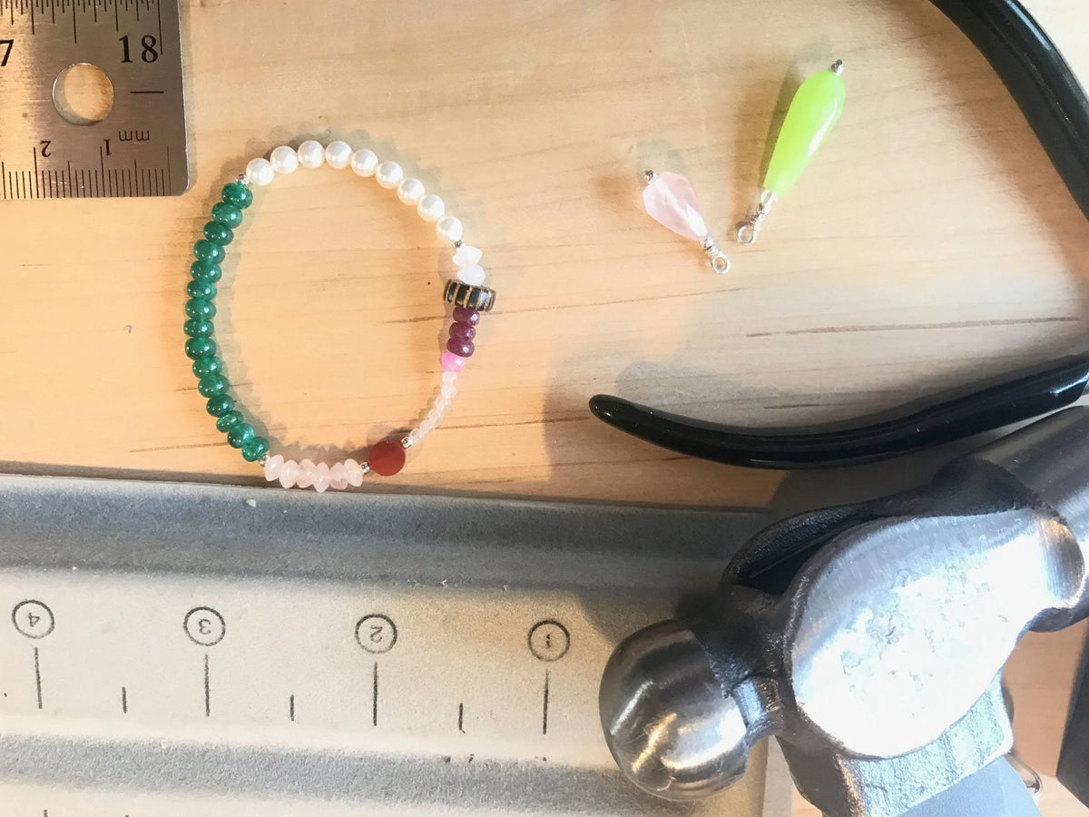 IKUKO Bracelet Jade Fine Gems Crystals Emerald Charm Pearl Boho