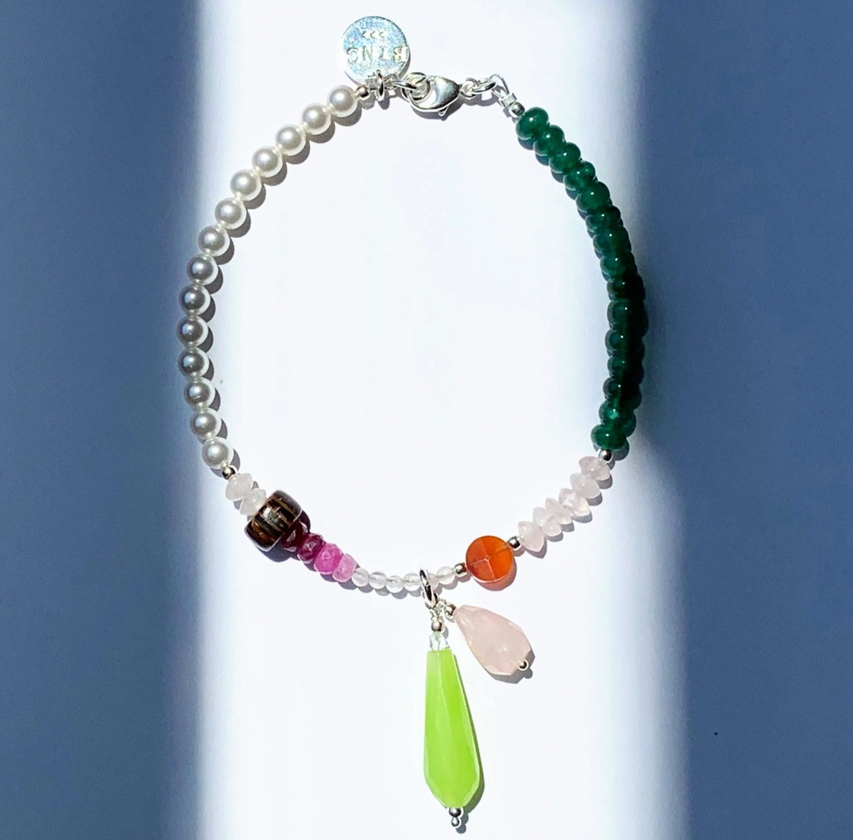 IKUKO Bracelet Jade Fine Gems Crystals Emerald Charm Pearl Boho