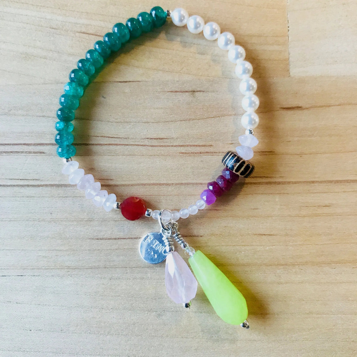 IKUKO Bracelet Jade Fine Gems Crystals Emerald Charm Pearl Boho